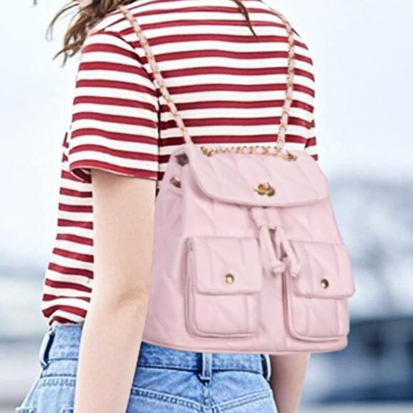 Neiman Marcus Pink Vegan Leather Tabby Backpack - Picture 2 of 4